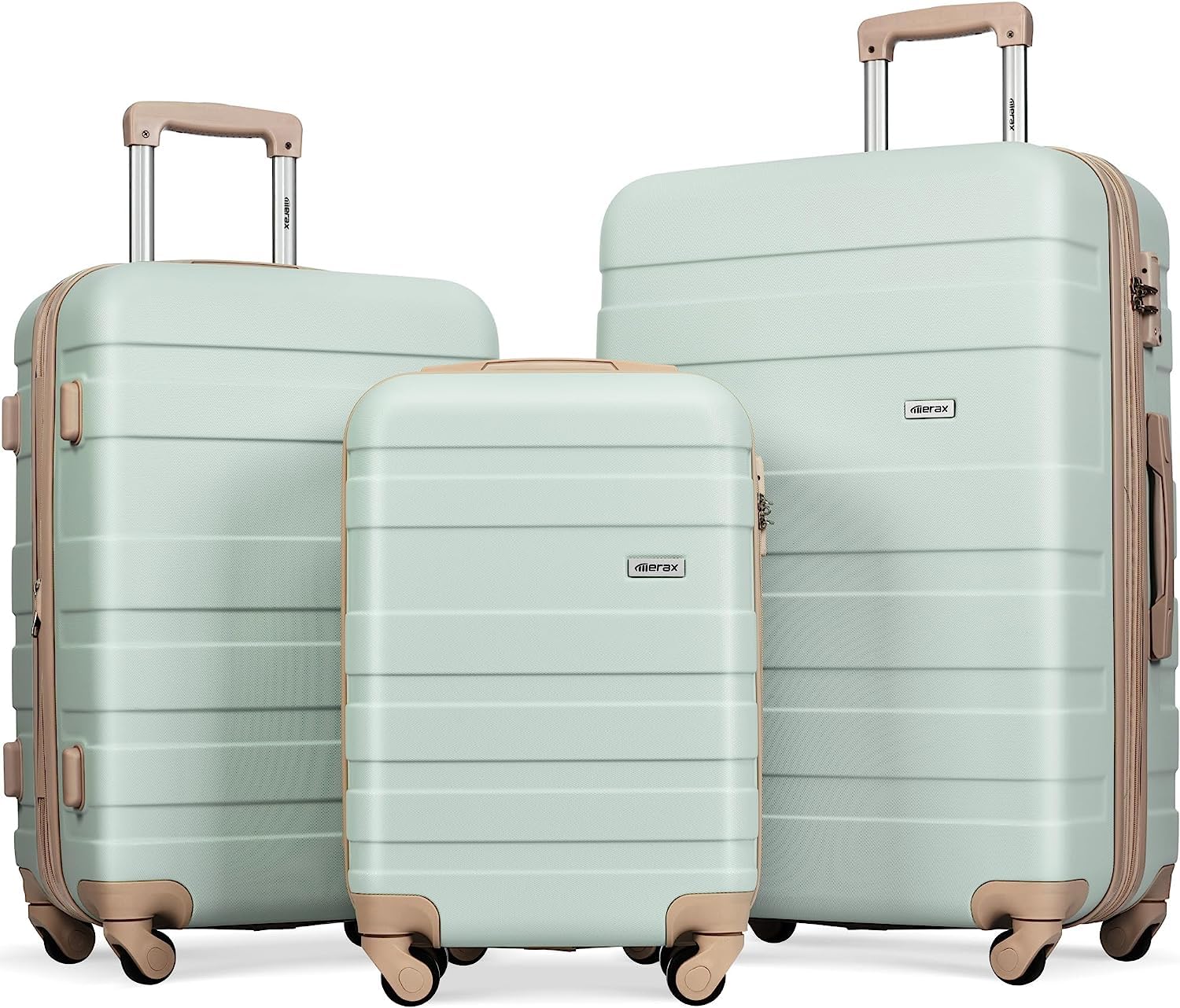 Merax 3 Pcs ABS Hardside Luggage Sets TSA Lock Spinner Wheel Suitcases, Pearly White, 20/24/28 Inch