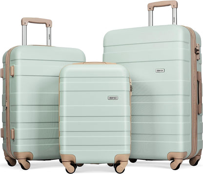 Merax 3 Pcs ABS Hardside Luggage Sets TSA Lock Spinner Wheel Suitcases, Pearly White, 20/24/28 Inch