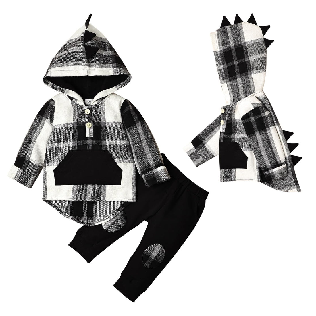 Toddler Baby Boy Clothes Long Sleeve Dinosaur Plaid Hoodie Sweatshirt + Pocket Pants Set 6 Months-4 Years