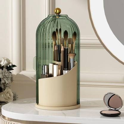 Makeup Brush Holder Organizer with Lid,360 Rotating Clear Dustproof Makeup Brushes Organizer for Vanity Desktop Bathroom Countertop (Transparent)