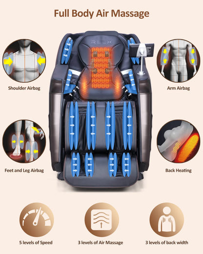 RELX Massage Chair Full Body Zero Gravity SL-Track Shiatsu Massage Chair, 12 Modes, Airbag Massage, with Yoga Stretch, Foot Massage, AI Control (Cream)