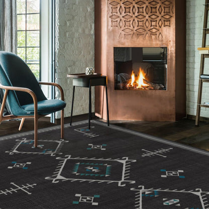 RUGGABLE Damali Runner Rug - Perfect Boho Washable Rug for Entryway Hallway Kitchen - Pet &amp; Child Friendly - Non-Toxic - Stain &amp; Water Resistant - Black &amp; White 2.5&