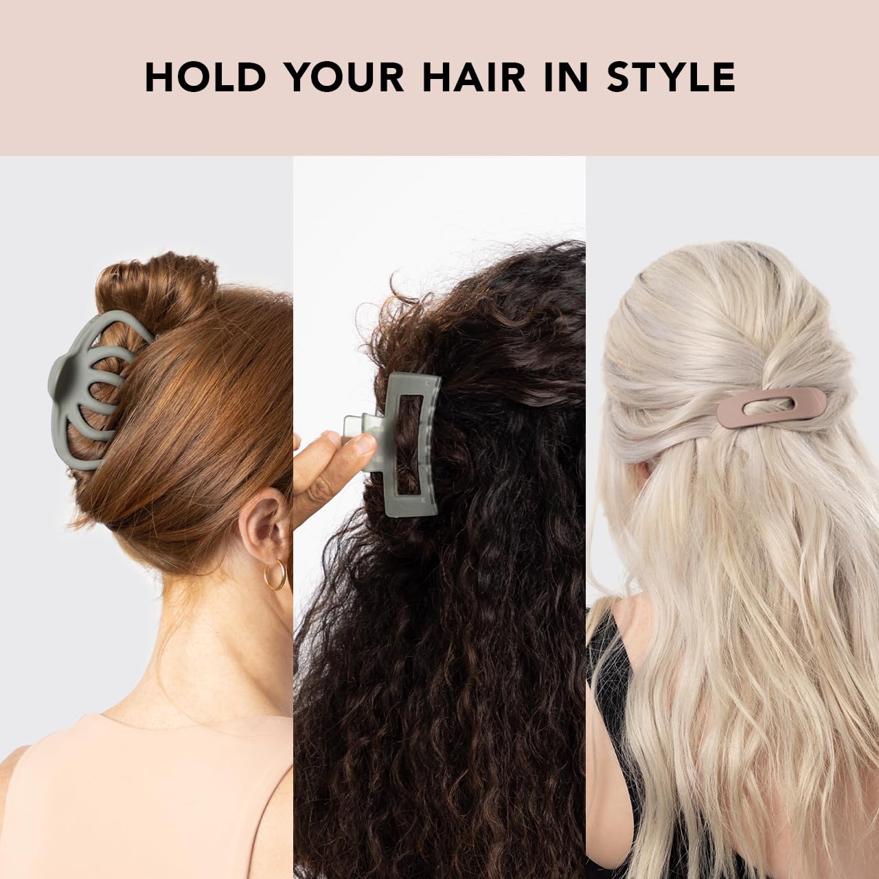 Kitsch Large Assorted Hair Clips for Women - Medium Open Shape Hair Claw Clips for Thick Hair | Small Open Shape Hair Clip &amp; Big Claw Clip for Teen Girls | Hair Styling Accessories, 3 pcs