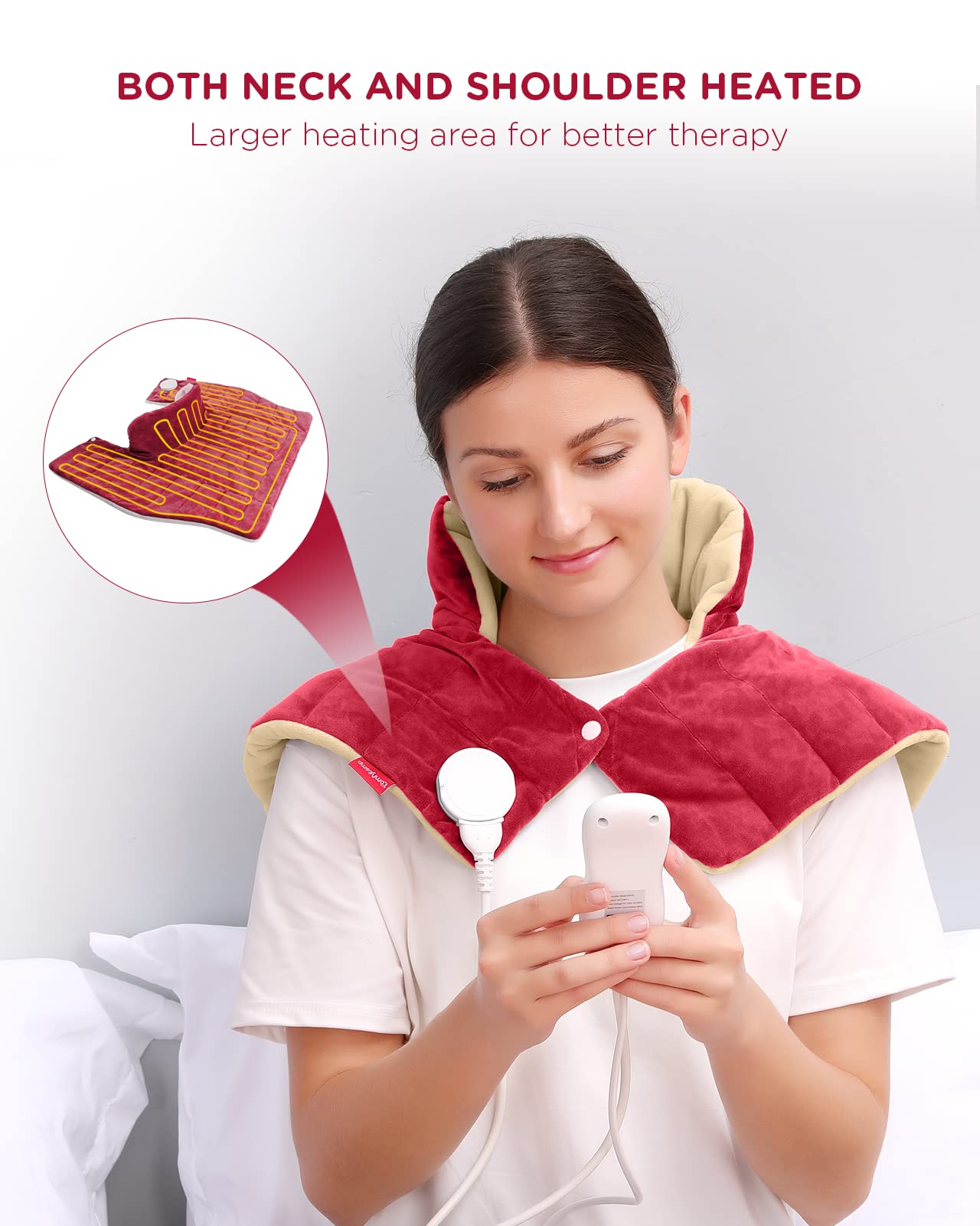 Heating Pad for Neck and Shoulders and Back, Comfytemp FSA HSA Eligible Weighted Electric Heat Pad for Pain Relief, 2.6lb Large Heated Wrap, 9 Heat Settings, 11 Auto-Off, Christmas Gifts for Women Men