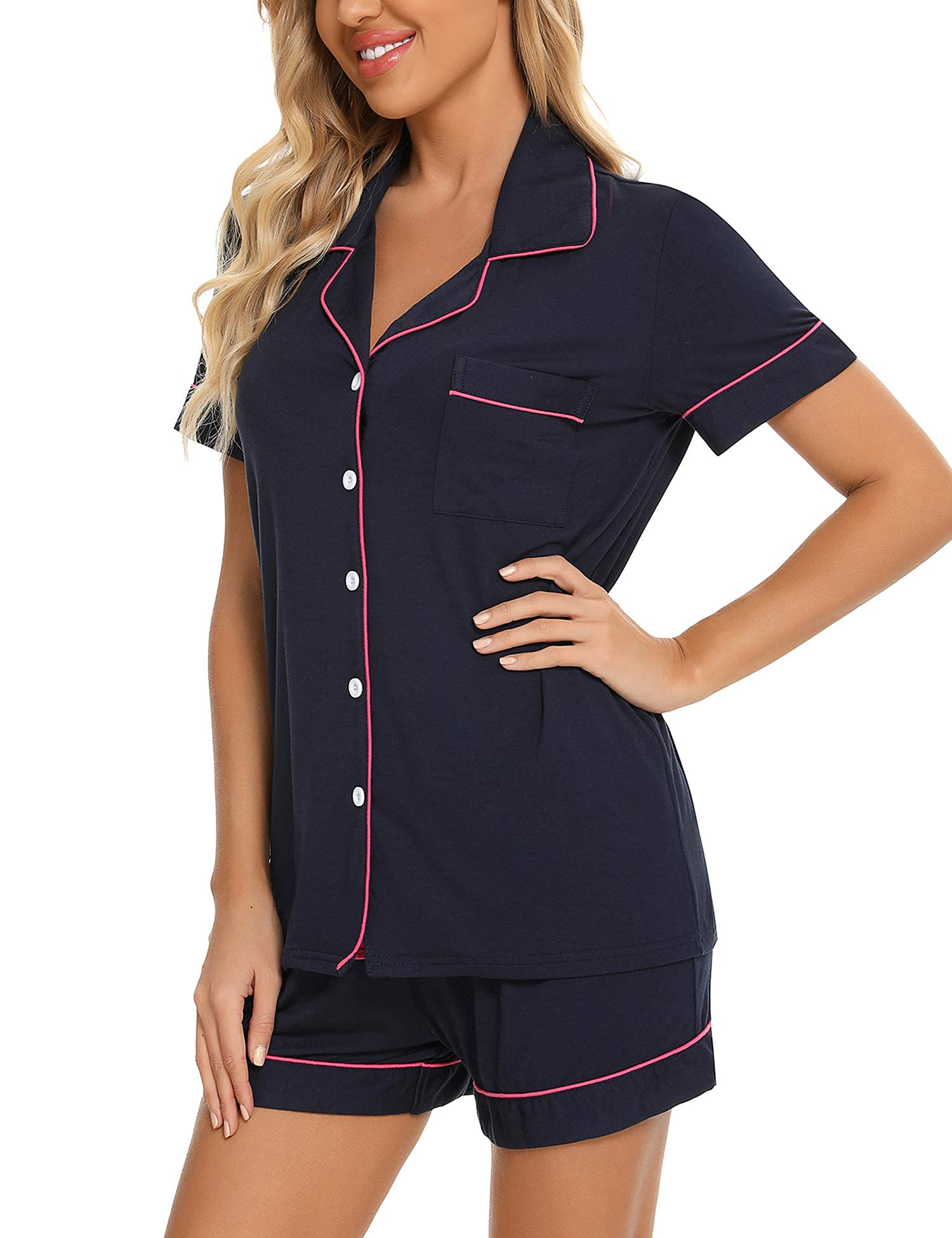 Senert Pajamas Set For Women Short Sleeve Sleepwear Soft Button Down Pjs Set Nightwear Lounge Sets S-XXL
