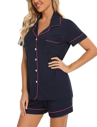 Senert Pajamas Set For Women Short Sleeve Sleepwear Soft Button Down Pjs Set Nightwear Lounge Sets S-XXL