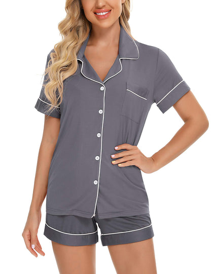 Senert Pajamas Set For Women Short Sleeve Sleepwear Soft Button Down Pjs Set Nightwear Lounge Sets S-XXL