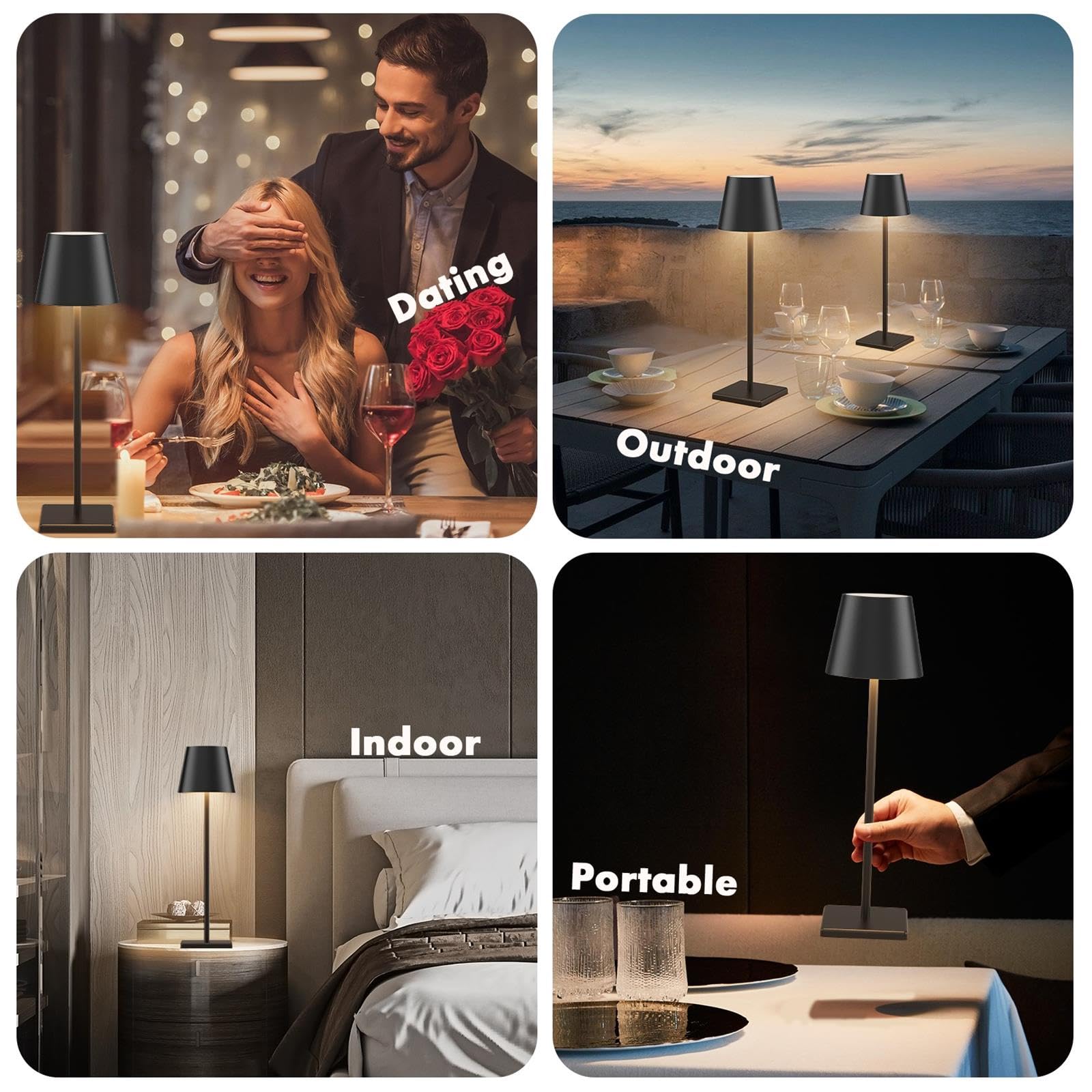 2-Pack LED Cordless Table Lamp, Rechargeable Battery Desk lamp 3W 5500mAh Battery Operated Stepless Dimming Modern Portable Table Light for Restaurant/Bedroom/Outdoor IP54 Waterproof (Off White)