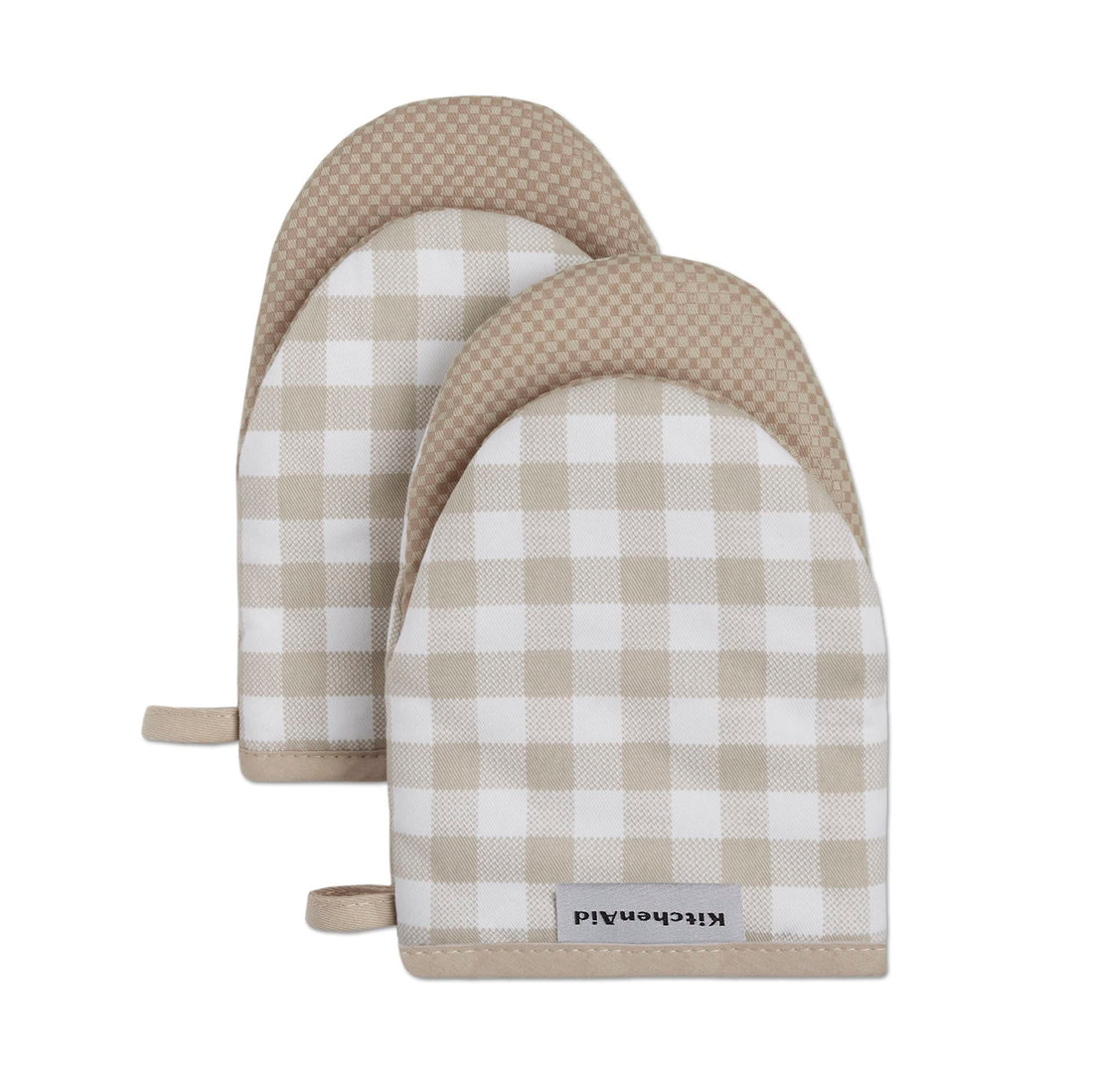 KitchenAid Gingham Mini Oven Mitt 2-Pack Set, Milkshake Tan, 5.5&quot;x8&quot;