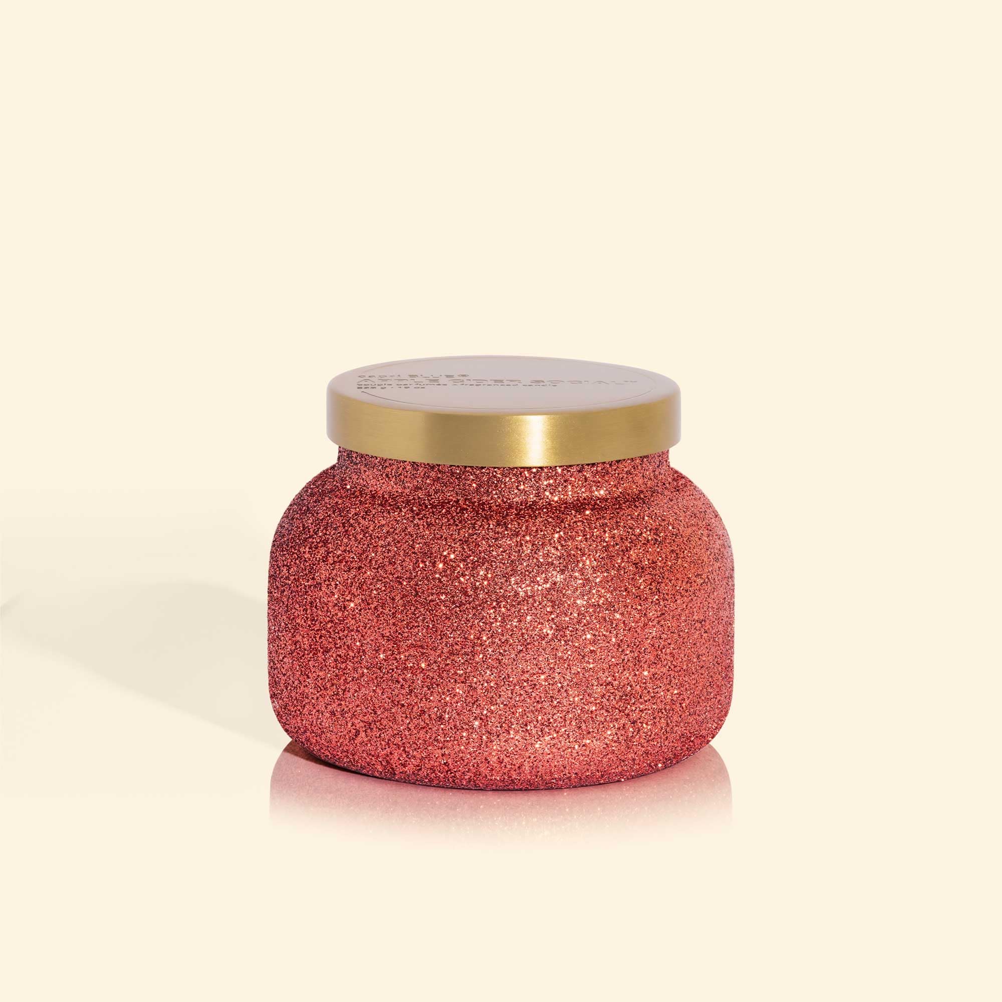 Capri Blue Tinsel &amp; Spice Holiday Candle - Signature Glam Jar Candle - Juniper Berry, Cinnamon &amp; Vanilla Scented Candles - Soy Wax Blend - Christmas Decor - Maroon Glitter Candle Holder (19 oz)