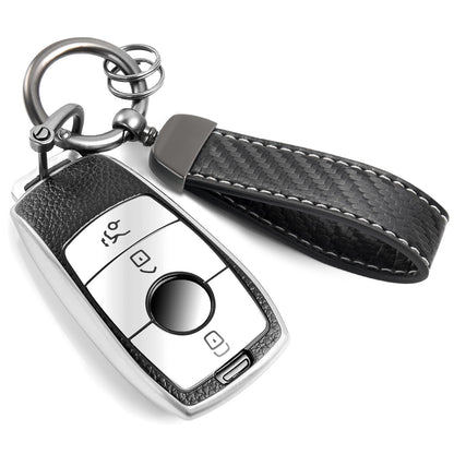 Cadillac Key Fob Cover with Metal Braided Rope Keychain, Upgraded Soft Key Case for 2015-2019 Escalade CTS SRX XT5 ATS STS CT6 (5 Button) (Gold Edge)
