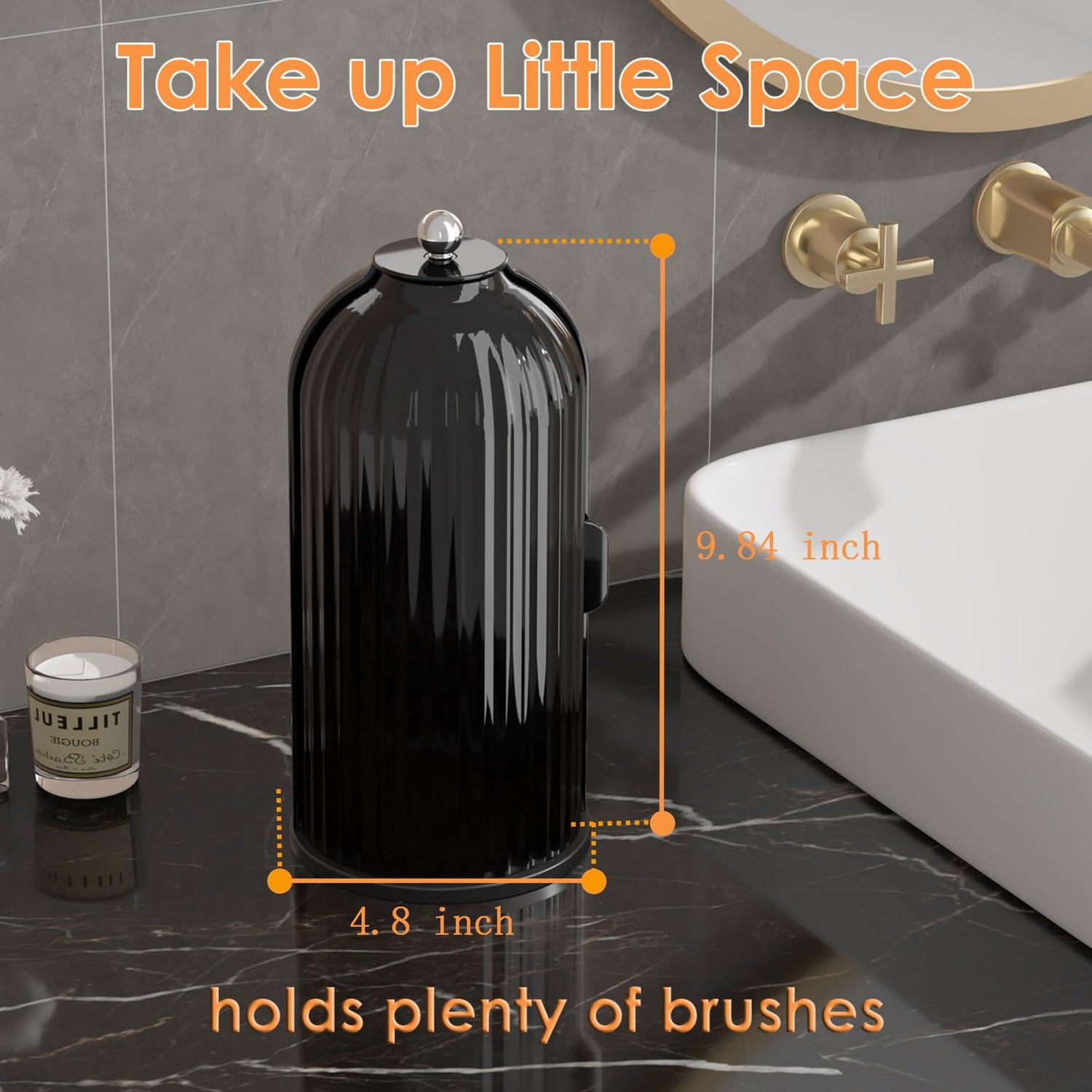 Makeup Brush Holder Organizer with Lid,360 Rotating Clear Dustproof Makeup Brushes Organizer for Vanity Desktop Bathroom Countertop (Transparent)