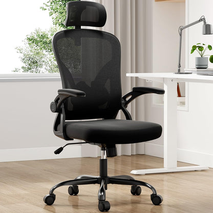 Farini Ergonomic Office Chair, Home Office Desk Chair with Headrest, High Back Computer Chair with Flip-up Armrests and Adjustable Lumbar Support for Home Office Study Bedroom, Khaki.