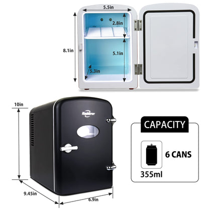 Koolatron Retro Mini Portable Fridge, 4L Compact Refrigerator for Skincare, Beauty Serum, Face Mask, Personal Cooler, Includes 12V Car Adapter, Desktop Accessory for Home Office Dorm Travel, Pink