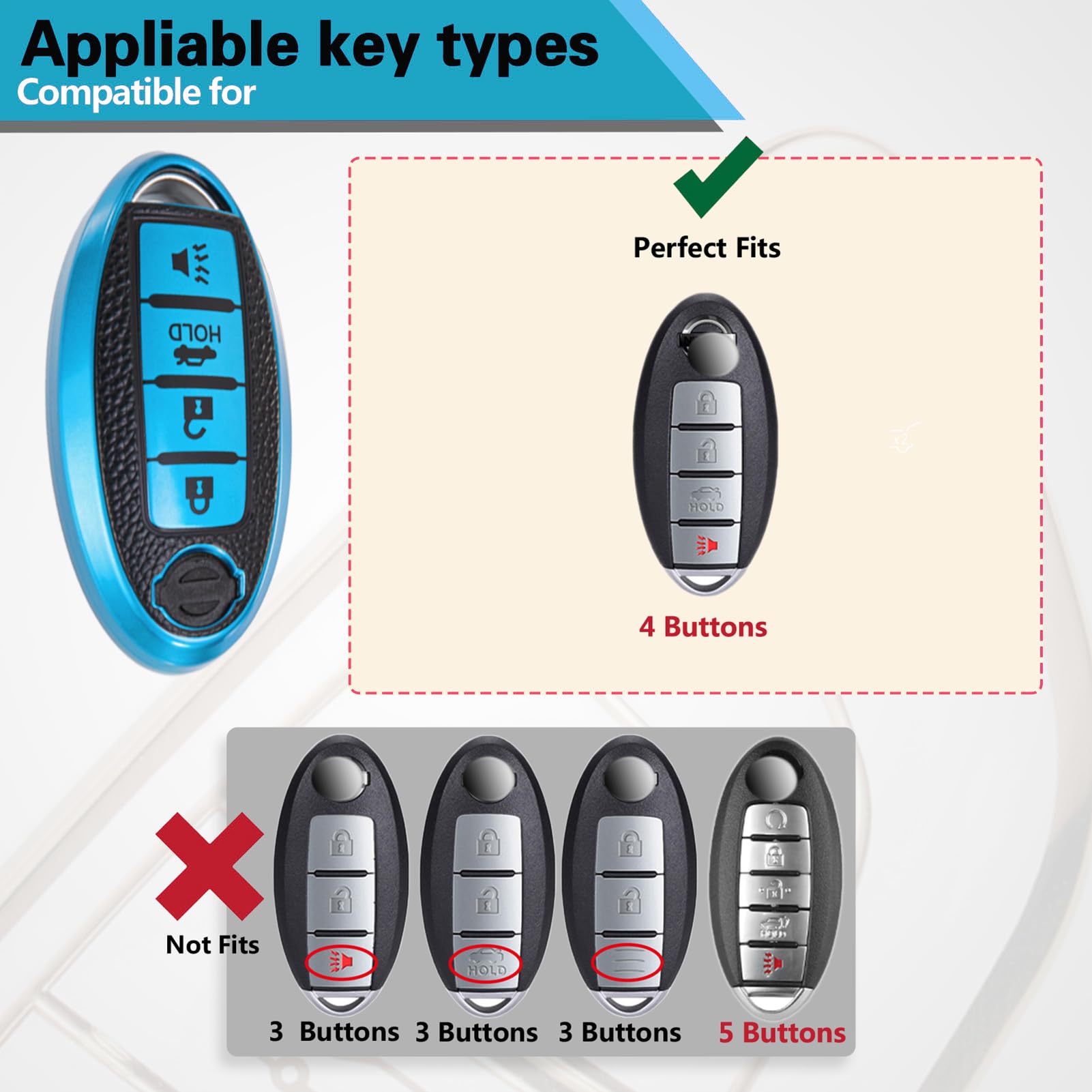 Cadillac Key Fob Cover with Metal Braided Rope Keychain, Upgraded Soft Key Case for 2015-2019 Escalade CTS SRX XT5 ATS STS CT6 (5 Button) (Gold Edge)