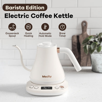 Mecity Electric Gooseneck Kettle With Keep Warm Function &amp; LCD Display Automatic Shut Off Coffee Kettle Temperature Control Pour Over Kettle 1200 Watt, 0.8L, 120V, Off White