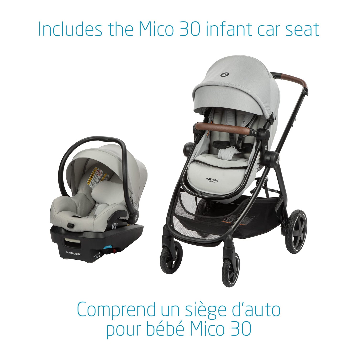 Maxi-Cosi Zelia Max 5-in-1 Modular Travel System, Carraige mode, Reversible toddler seat, Use from birth, Mico infant car seat (included), Polished Pebble