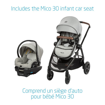 Maxi-Cosi Zelia Max 5-in-1 Modular Travel System, Carraige mode, Reversible toddler seat, Use from birth, Mico infant car seat (included), Polished Pebble