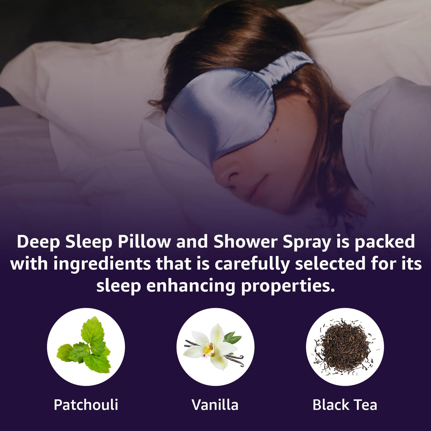Deep Sleep Pillow Spray Patchouli Black Tea Vanilla Essential Oils Natural Fast Acting Aromatherapy Mist for Restful Sleep Relaxation Calming Stress Relief Bedtime &amp; Shower Spray Luxury Self care Gift