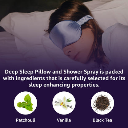 Deep Sleep Pillow Spray Patchouli Black Tea Vanilla Essential Oils Natural Fast Acting Aromatherapy Mist for Restful Sleep Relaxation Calming Stress Relief Bedtime &amp; Shower Spray Luxury Self care Gift