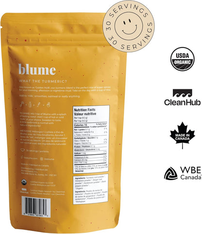 Blume Golden Milk with Turmeric and Ginger - Superfoods Golden Milk Latte Powder - Caffeine, Sugar &amp; Gluten Free - Vegan &amp; Keto Friendly Turmeric Latte - 30 Servings