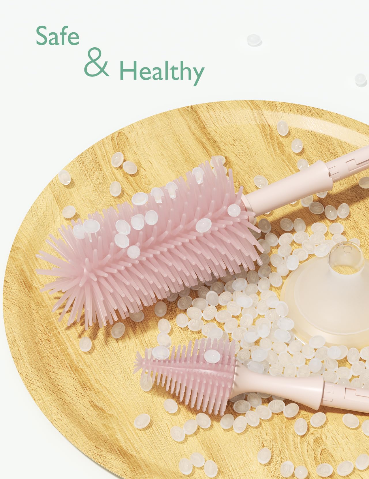 Momcozy Bottle Brush Kit, Innovative Push-Press Design for Better Cleaning - Baby Bottle Cleaner Brush for Baby Bottle, Breast Pumps, Nipples, and More - Can Generate Foam for Better Cleaning, Pink