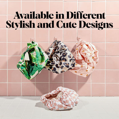 Kitsch Luxury Shower Cap for Women - Reusable Shower Cap for Long Hair with Non Slip Silicon Grip | Waterproof Hair Cap for Shower with One Size Fits Most | Stylish Hair Cover for Shower (Blush Dot)