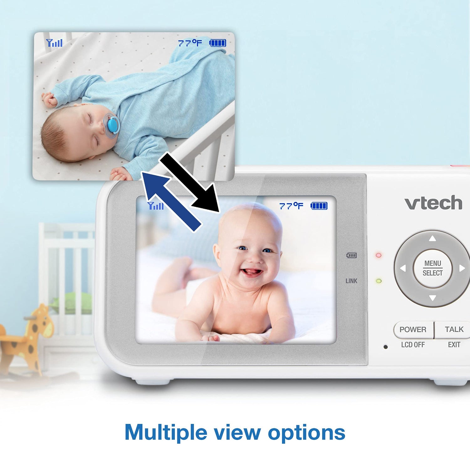 VTech VM819 Baby Monitor, 2.8” Screen, Night Vision, 2-Way Audio, Temperature Sensor and Lullabies, Secure Transmission No WiFi
