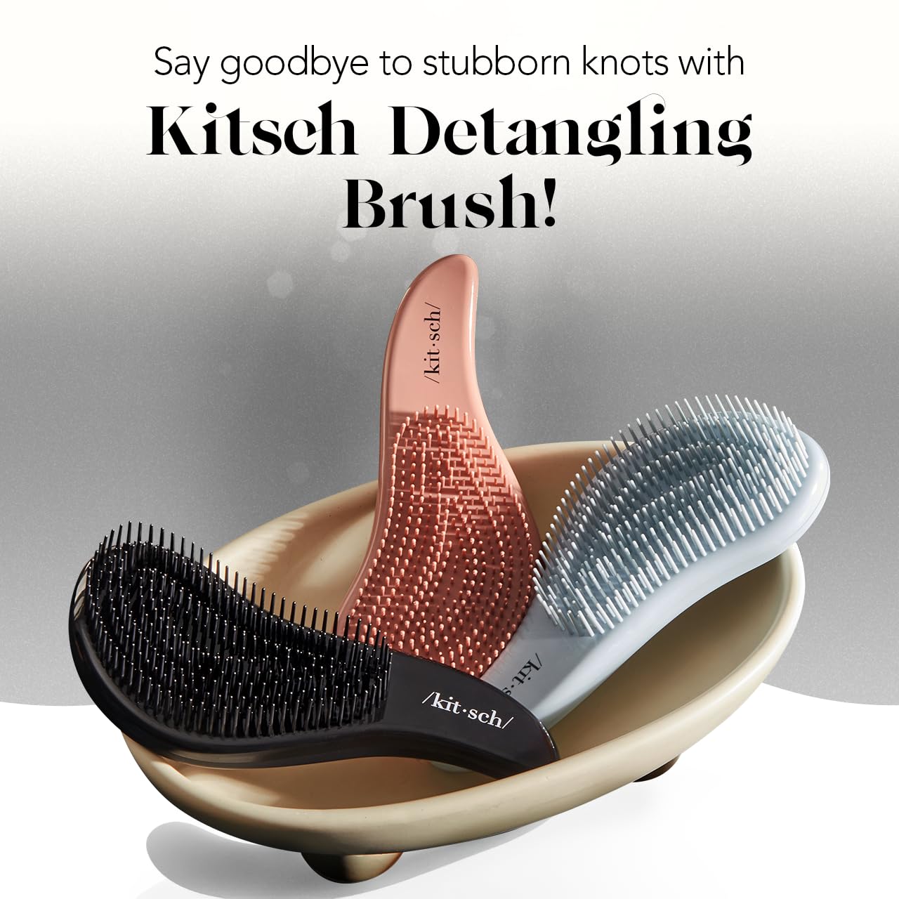 Kitsch Detangler Brush for Curly, Straight, Wet and Dry Hair - No Pain Hair Detangler Brush with Flexible Bristles, Easy-to-Hold, Shower &amp; Travel Hair Brush for Adults and Kids - Black