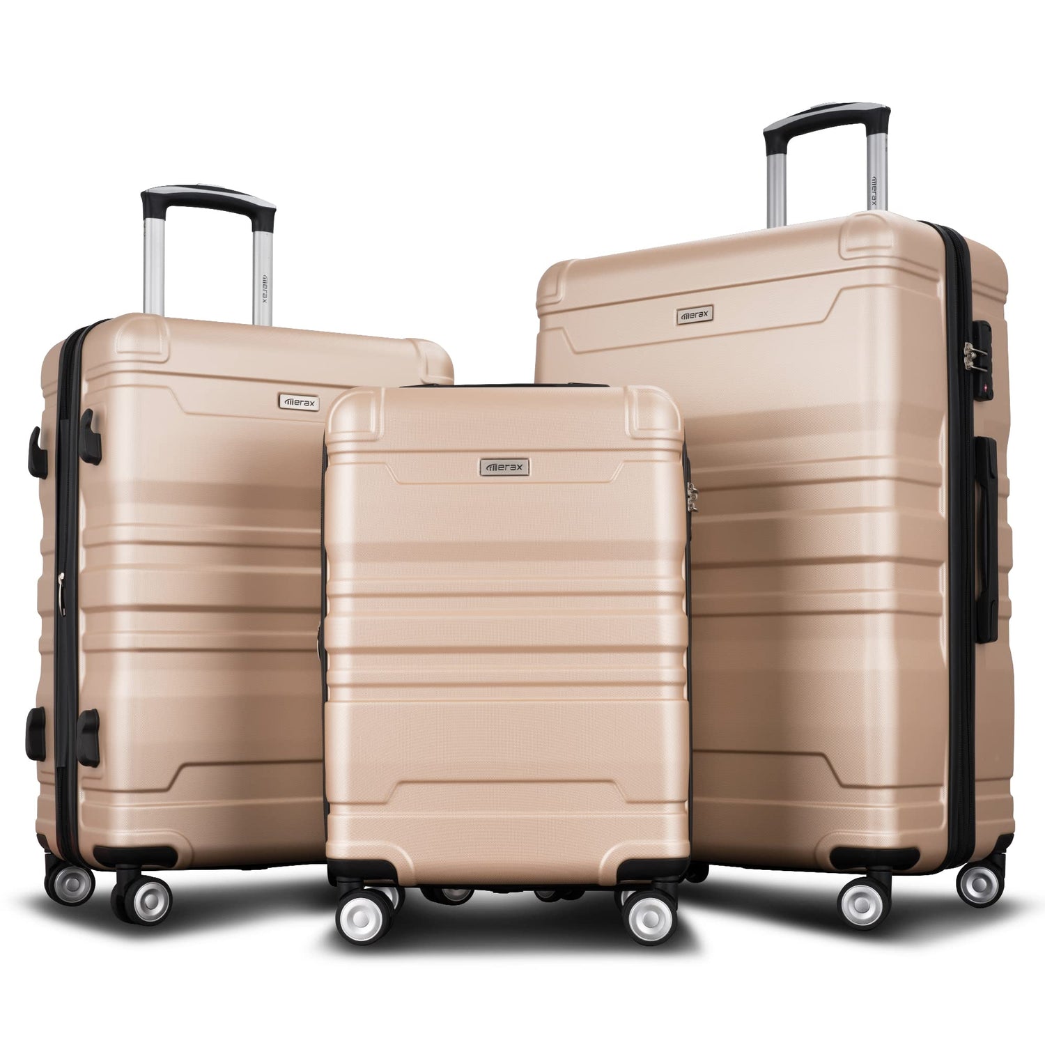 Merax 3 Pcs ABS Hardside Luggage Sets TSA Lock Spinner Wheel Suitcases, Pearly White, 20/24/28 Inch