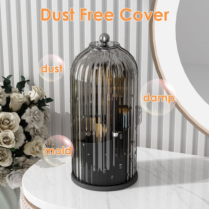 Makeup Brush Holder Organizer with Lid,360 Rotating Clear Dustproof Makeup Brushes Organizer for Vanity Desktop Bathroom Countertop (Transparent)