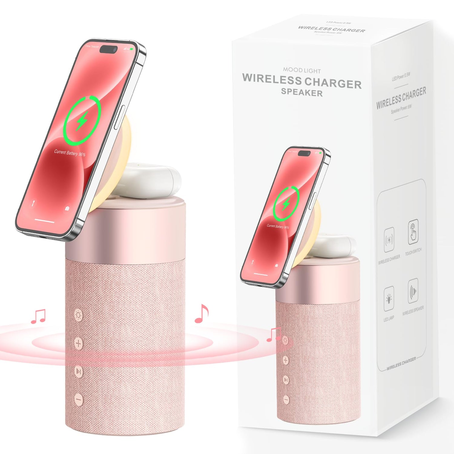 COLSUR Bluetooth Speaker, Magnetic Wireless Charger, Bluetooth Speakers with Night Light, 2 in 1 Wireless Charging Station for iPhone 16/15/14/13/12 Series, AirPods Pro/3/2（Gift Ideal）