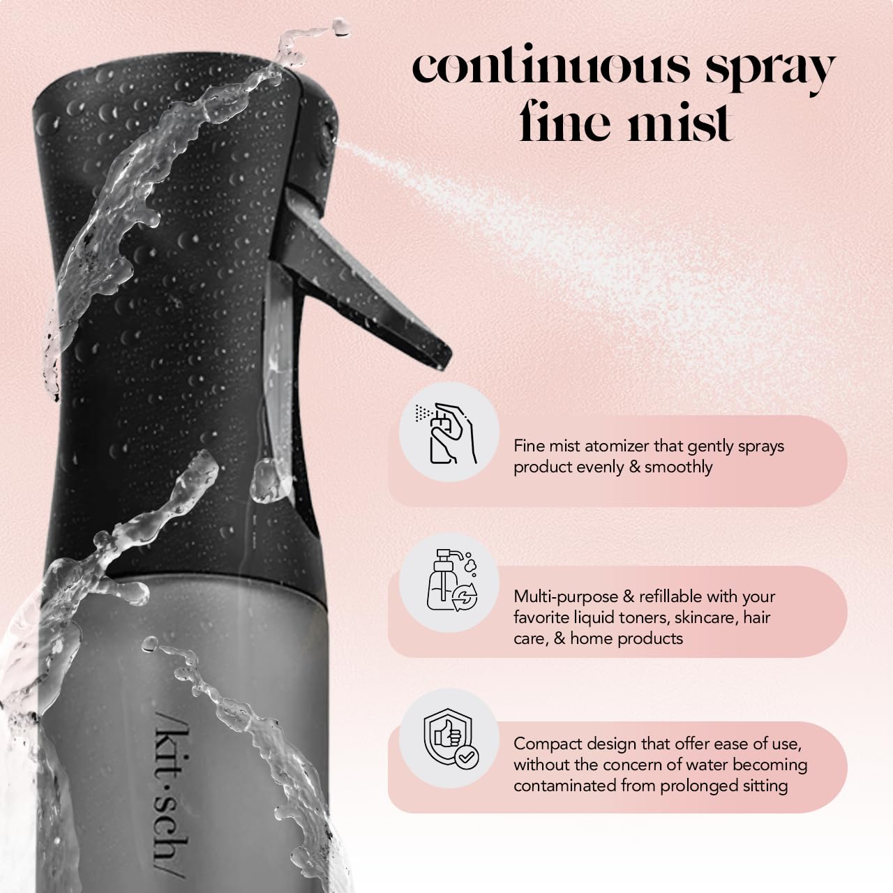 Kitsch Spray Bottle for Hair - Continuous Water Mister with Ultra Fine Mist for Hairstyling, Barbers, Salons, Cleaning, Plants, Versatile Spray Bottles - Made from Recycled Plastic - Terracotta, 5 oz
