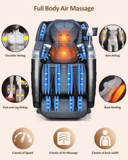 RELX Massage Chair Full Body Zero Gravity SL-Track Shiatsu Massage Chair, 12 Modes, Airbag Massage, with Yoga Stretch, Foot Massage, AI Control (Cream)
