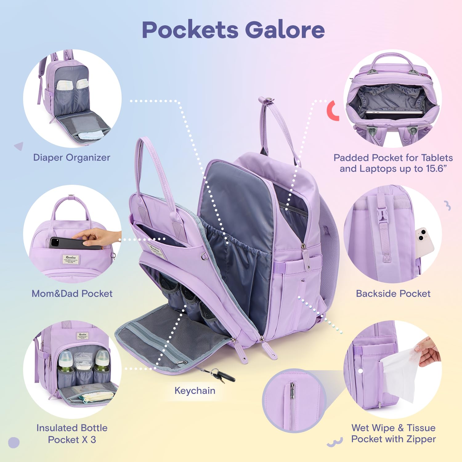 RUVALINO Diaper Bag Backpack, Multifunction Travel Pack Maternity Baby Changing Bags, Large Capacity, Waterproof, Beige