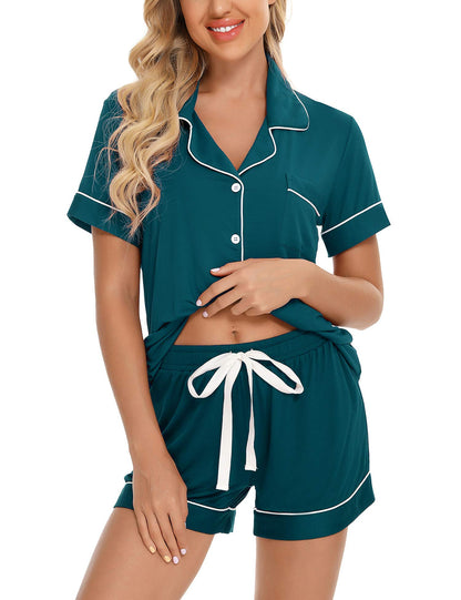 Senert Pajamas Set For Women Short Sleeve Sleepwear Soft Button Down Pjs Set Nightwear Lounge Sets S-XXL