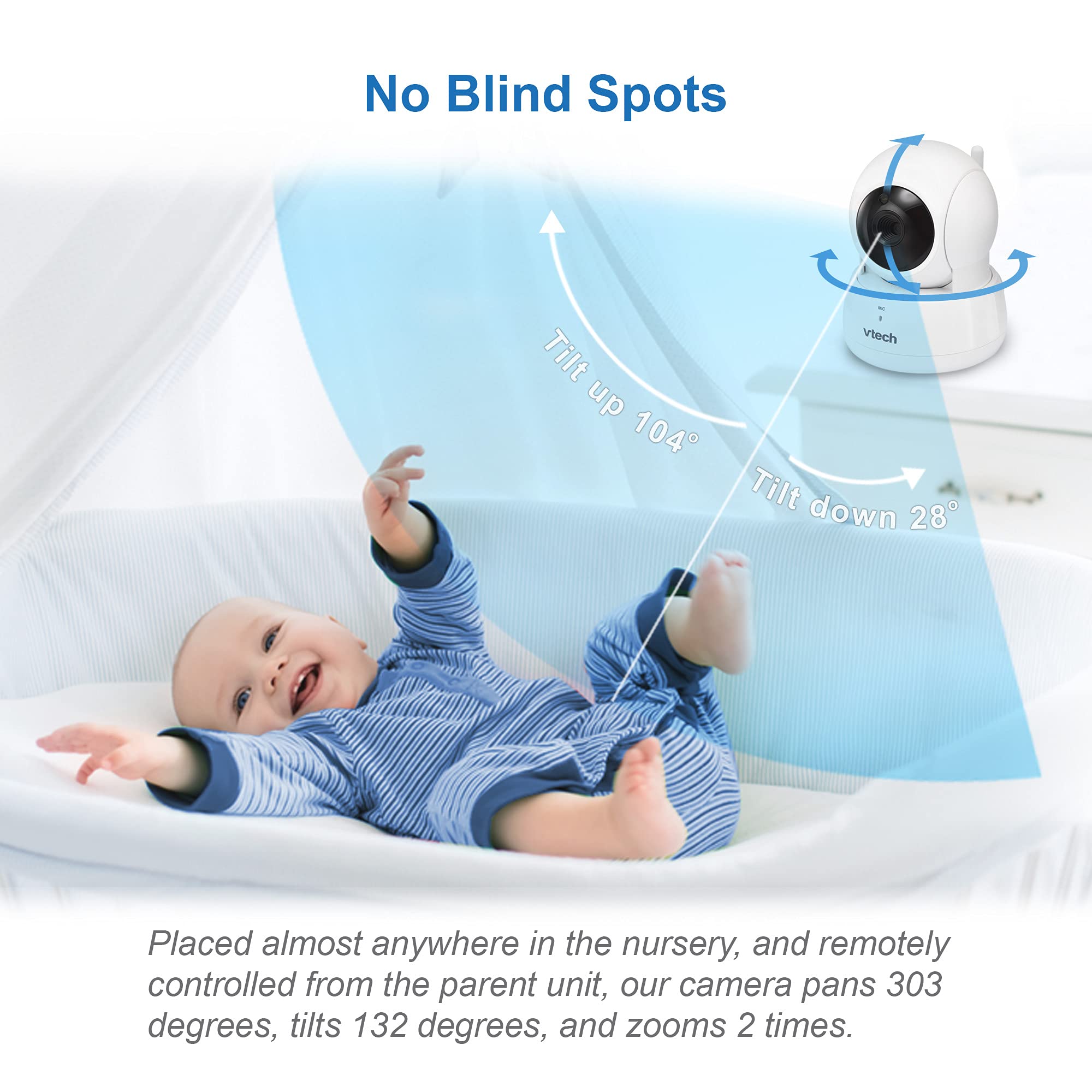 VTech VM819 Baby Monitor, 2.8” Screen, Night Vision, 2-Way Audio, Temperature Sensor and Lullabies, Secure Transmission No WiFi