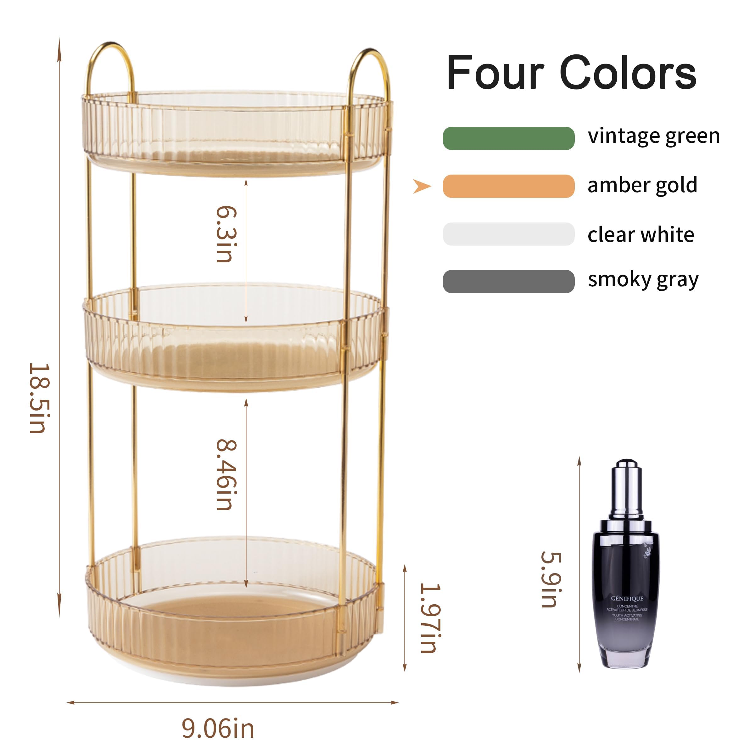 YCIA&amp;DONE 360 Rotating Makeup Organizer and Storage for Vanity Bathroom Countertop, High Capacity Cosmetic Skincare Perfume Organizer for Dresser Lazy Susan Organizers(Clear White,2 Tiers)