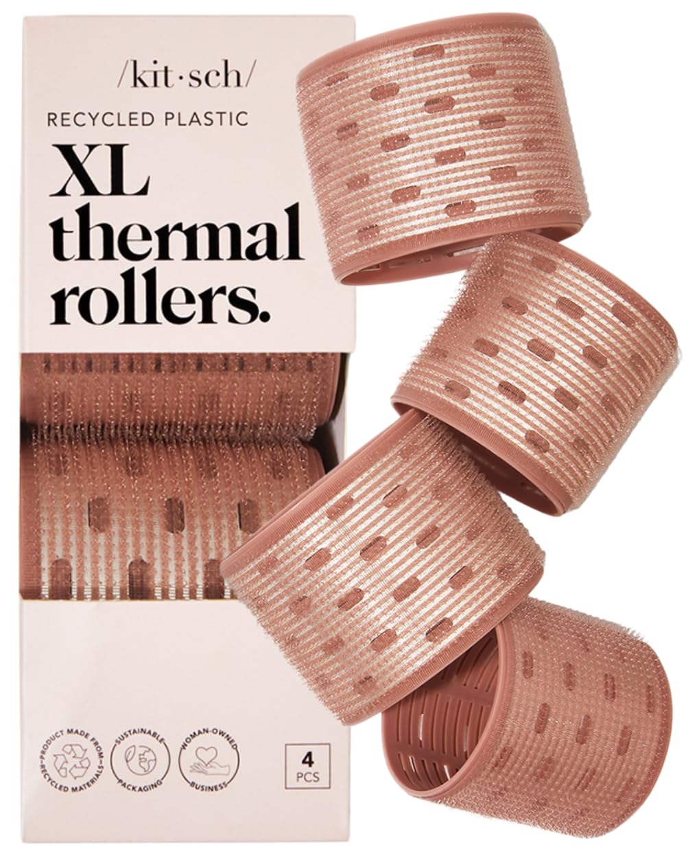 Kitsch Ceramic Thermal Rollers - Self Grip Hair Rollers for Blowout Look Long Hair, Curlers for Short Hair and Medium Hair, Volume Curls, Ceramic Coated Core, Easy to Use, All Hair Length - Black, 8pc