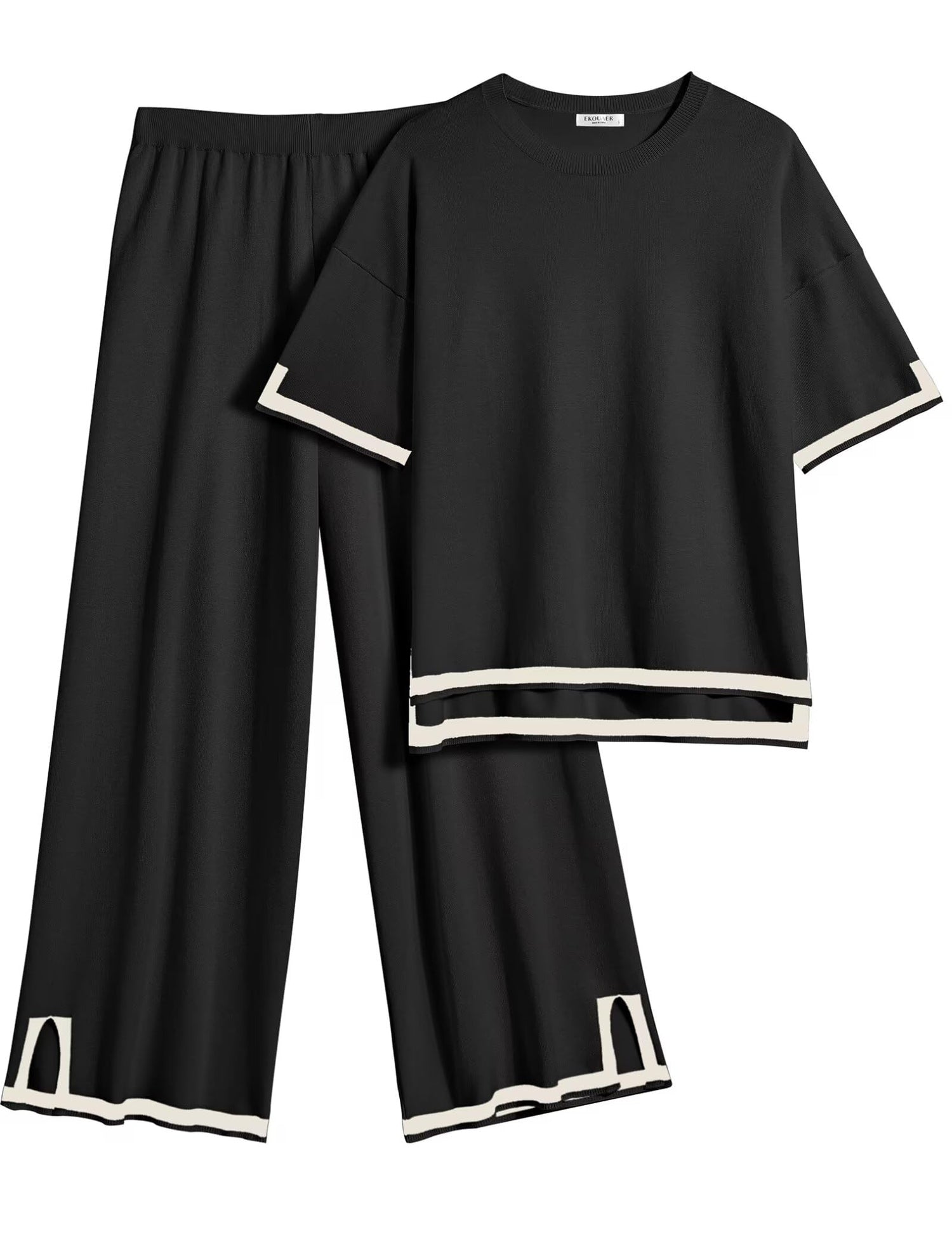 Ekouaer Lounge Set for Women 2 Piece Sets Loungewear Set Outfits Knit Sweater Sets Wide Leg Long Pants Pajama Set