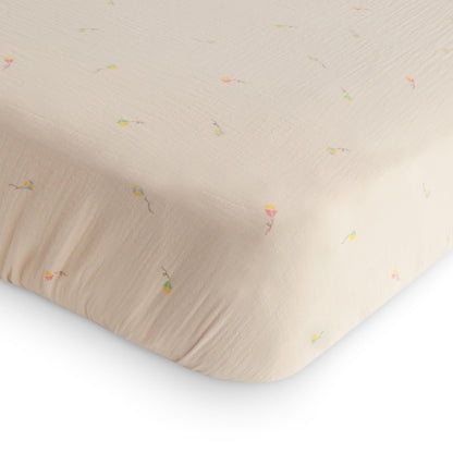 mushie Extra Soft Muslin Fitted Crib Sheet | 192 Thread Count | 28&quot;x 52&quot; (Fog)