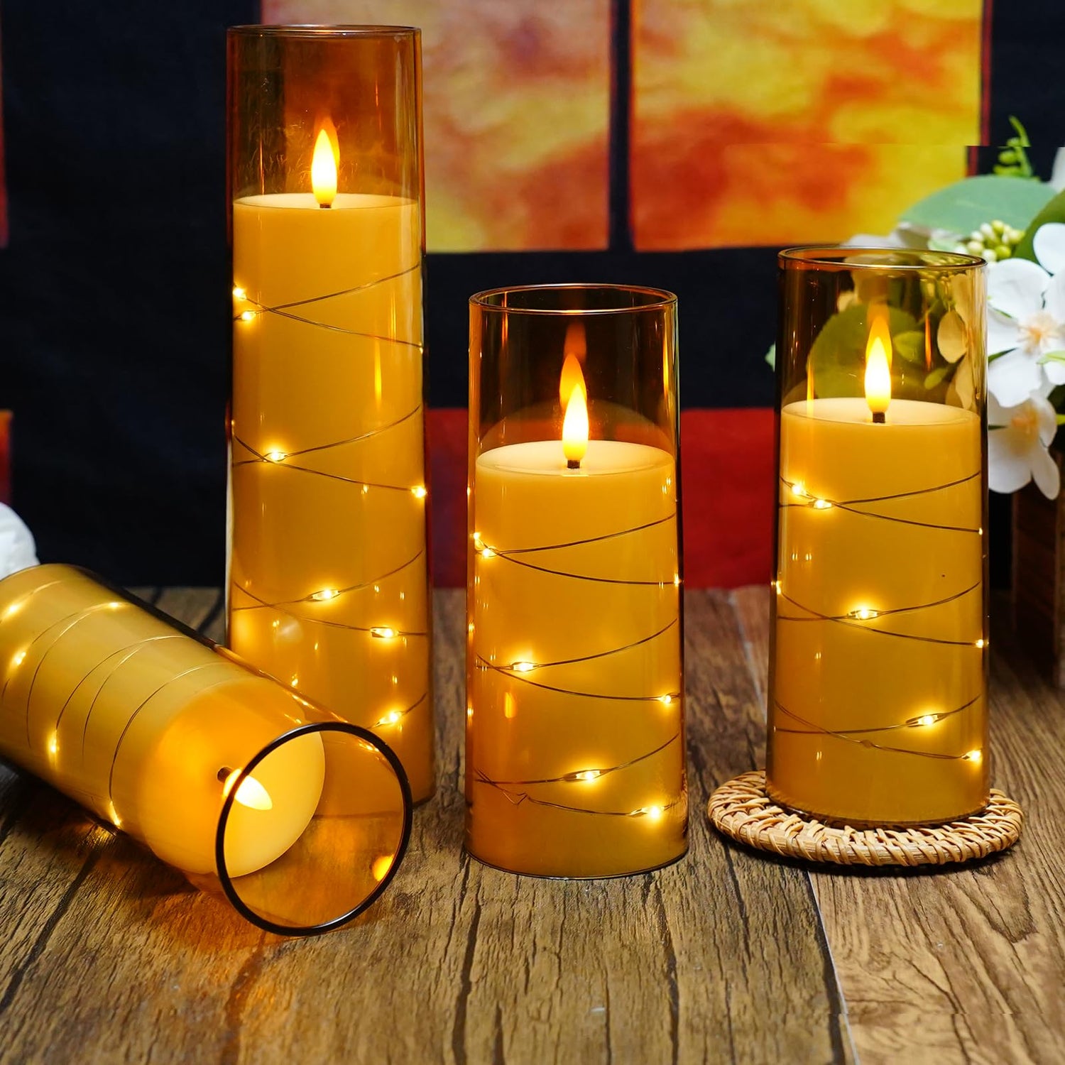 Flameless LED Candles with Timer 5 Pc Flickering Flameless Candles for Romantic Ambiance and Home Decoration Stable Acrylic Shell,with Embedded Star String，Battery Operated Candles（Grey）
