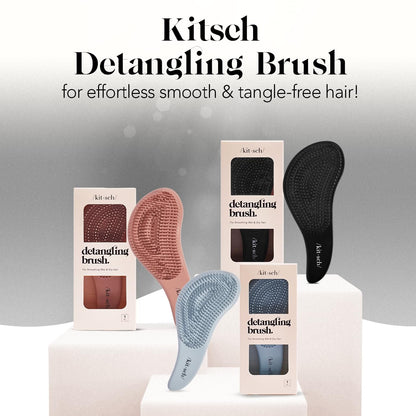 Kitsch Detangler Brush for Curly, Straight, Wet and Dry Hair - No Pain Hair Detangler Brush with Flexible Bristles, Easy-to-Hold, Shower &amp; Travel Hair Brush for Adults and Kids - Black