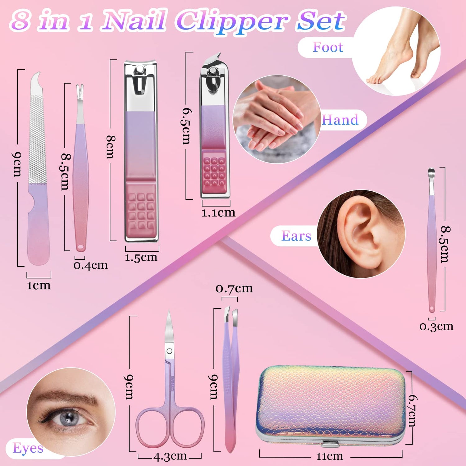 Manicure Set Professional Grooming Kits, Nail Clippers Pedicure Kit 8pcs Nail Kit Pedicure Set Tools with Aceoce Travel Case for Women Men Home or Salon Gift