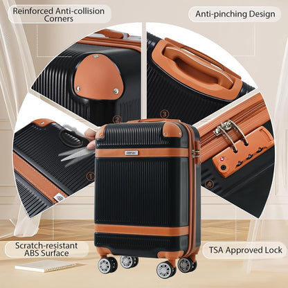 Merax 3 Pcs ABS Hardside Luggage Sets TSA Lock Spinner Wheel Suitcases, Pearly White, 20/24/28 Inch