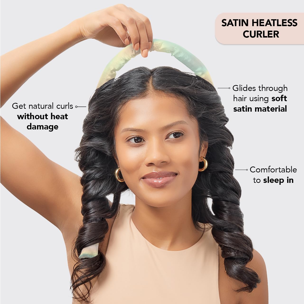 Kitsch Satin Heatless Curling Set for No-Heat Soft Curls | Overnight Hair Curlers &amp; Curling Rod Headband, Frizz-Free Styling | Gentle Rollers for All Hair Types - 1 Pack (Charcoal)