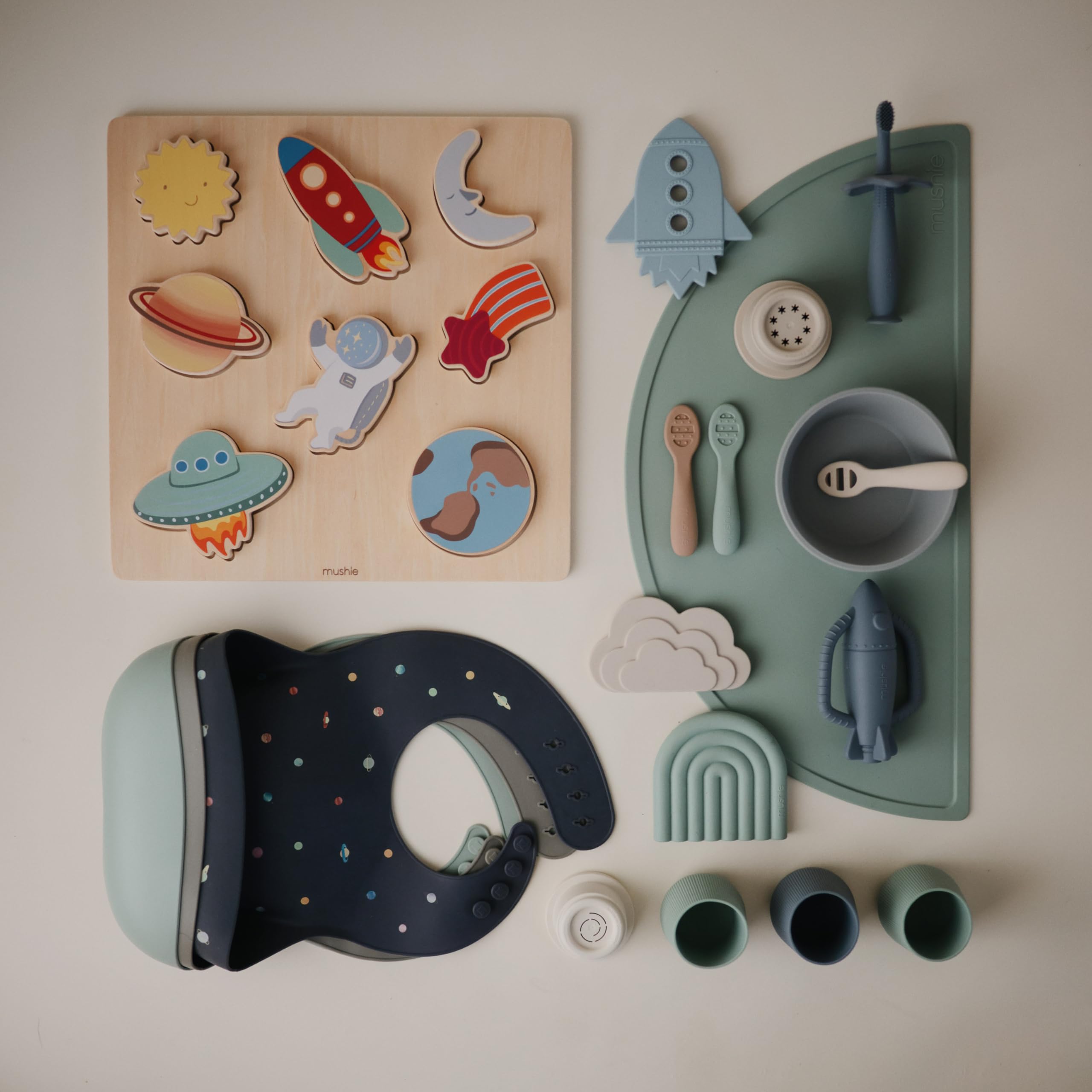 mushie Silicone Baby Bib | Adjustable Fit Waterproof Bibs (Whales)