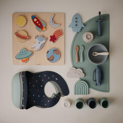 mushie Silicone Baby Bib | Adjustable Fit Waterproof Bibs (Whales)
