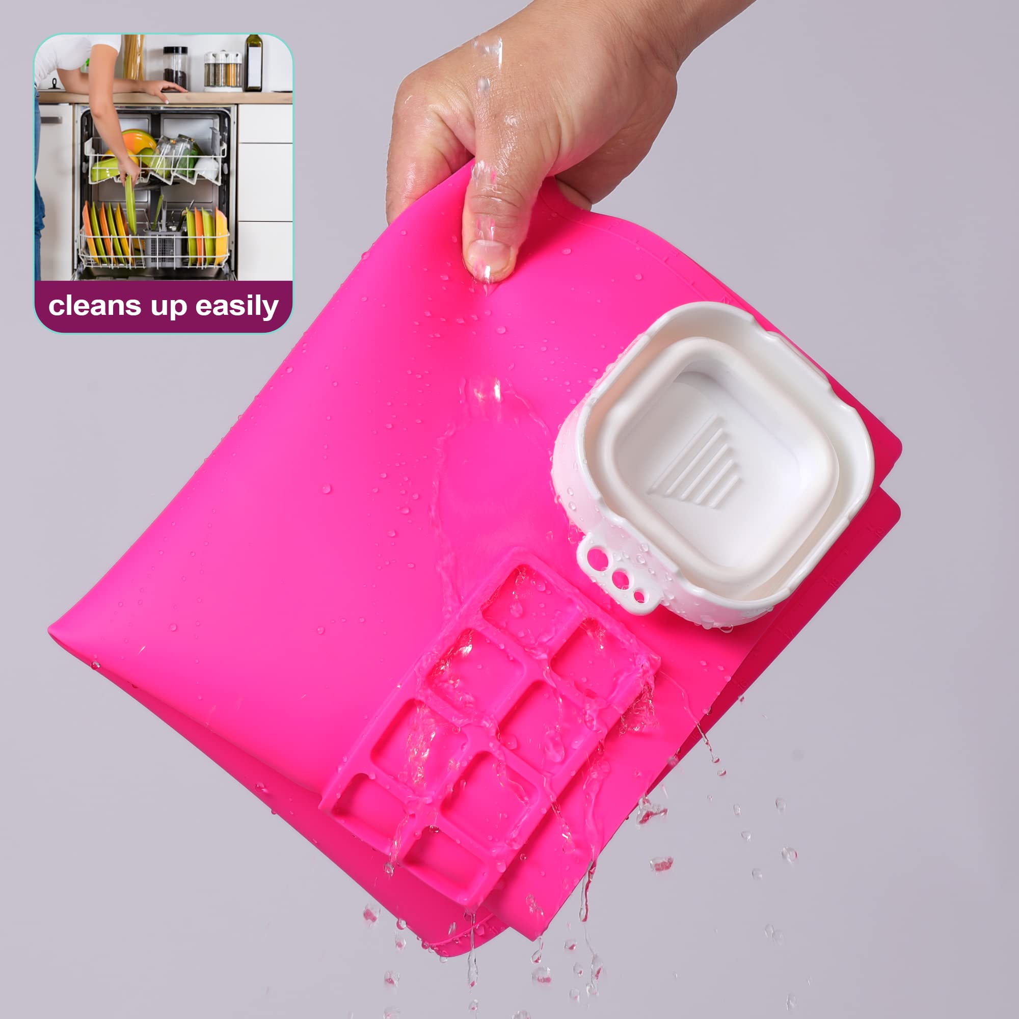 AWOKE Silicone Painting Mat - 20&quot;X16&quot; Silicone Art Mat with 1 Water Cup for Kids - Silcone Craft Mat has12 Color Dividers - 2 Paint Dividers (White)