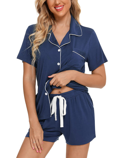 Senert Pajamas Set For Women Short Sleeve Sleepwear Soft Button Down Pjs Set Nightwear Lounge Sets S-XXL